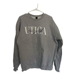 Gildan Gray Crewneck Sweater with Utica New York Design